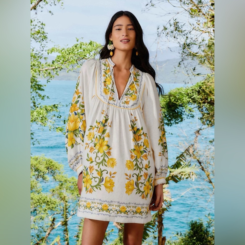 NWT Farm Rio Sicily Floral Linen-Blend Minidress